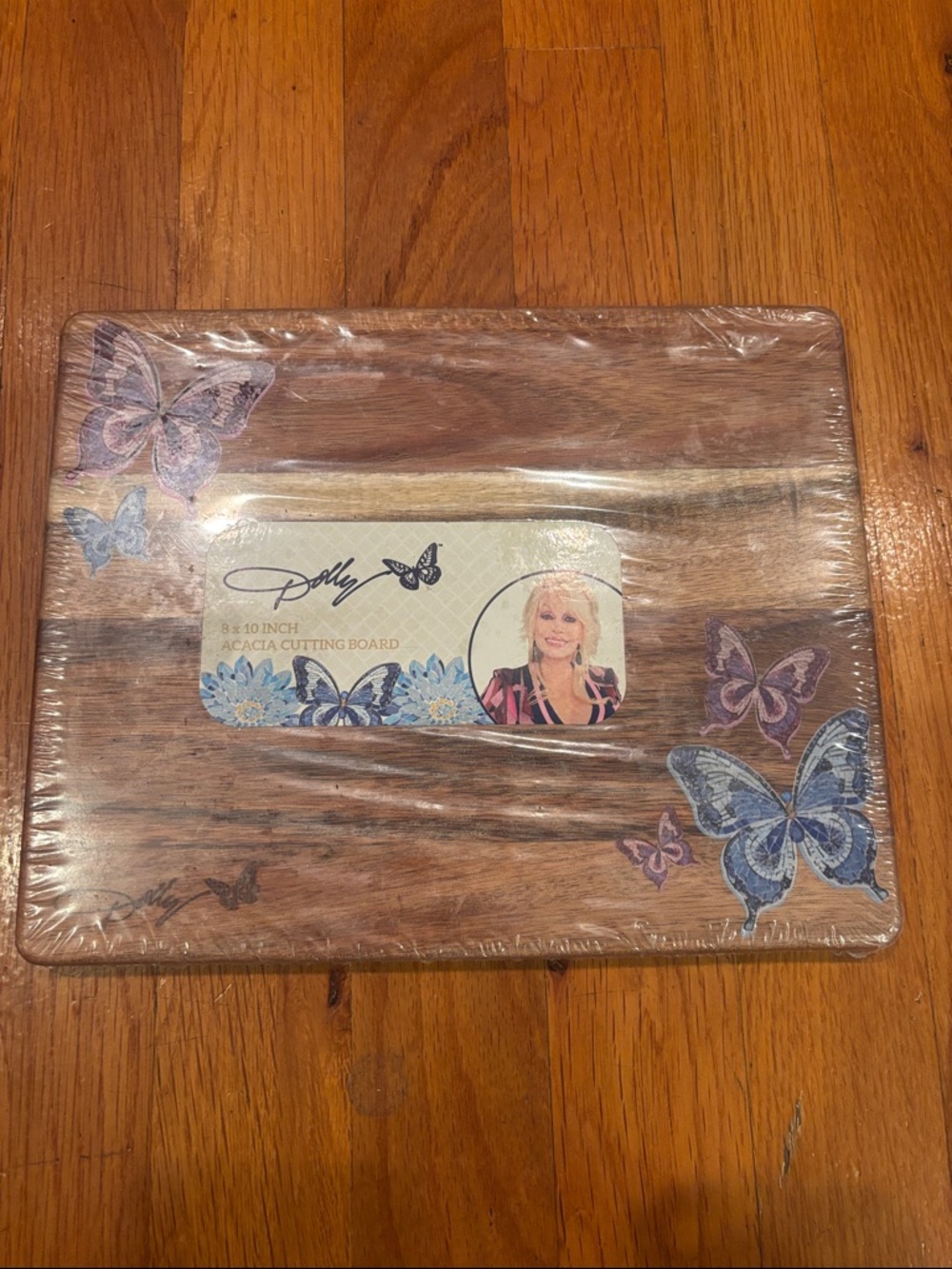 Dolly Butterfly Acacia Wood Cutting Board - 8x10 inch Blue & Purple Butterflies